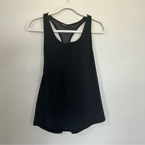 Black fabletics workout tank, sheer back, muscle shirt, deep cut arm holes (137)